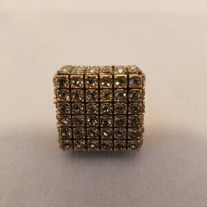 LIA SOPHIA Vintage Gold Tone Rhinestone Cube Ring Size 6